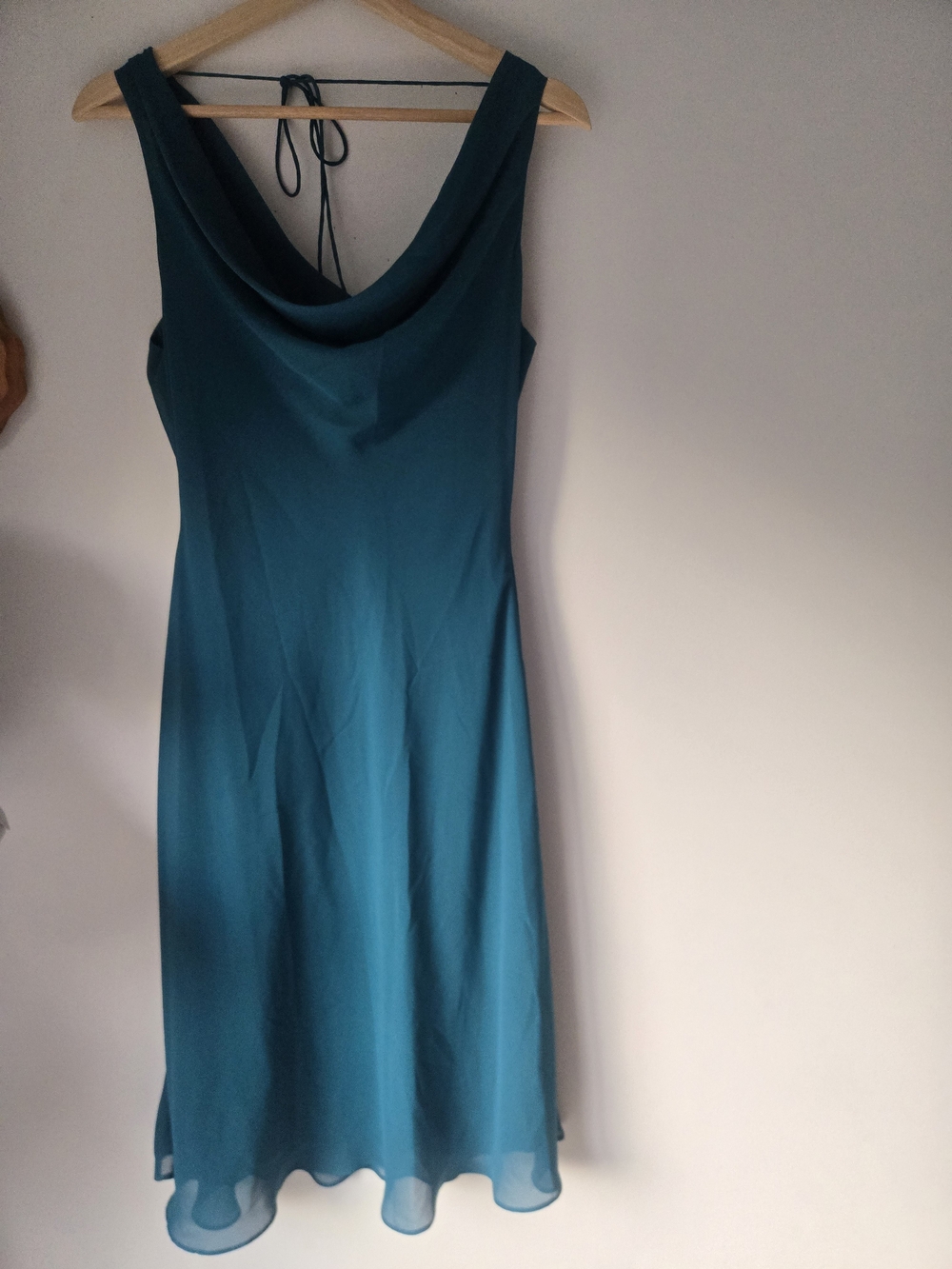 Teal Cowl Neck Vintage Midi Dress with Scoop Back Tie